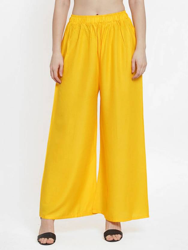 ZAYANQA Women Flared Yellow Cotton Blend Trousers