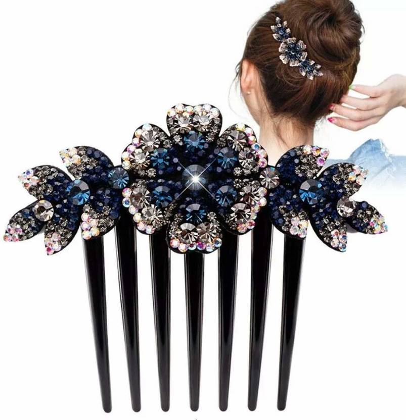 Ziory 1pc 1 Pc Black Rhinostone Flower hair accessories Bridal charm comb hair clip for girls and women Bun Clip