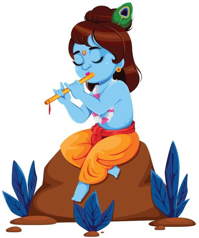 Asian Paints 52 cm Bal Krishna and The Flute Vinyl Wall Removable Sticker