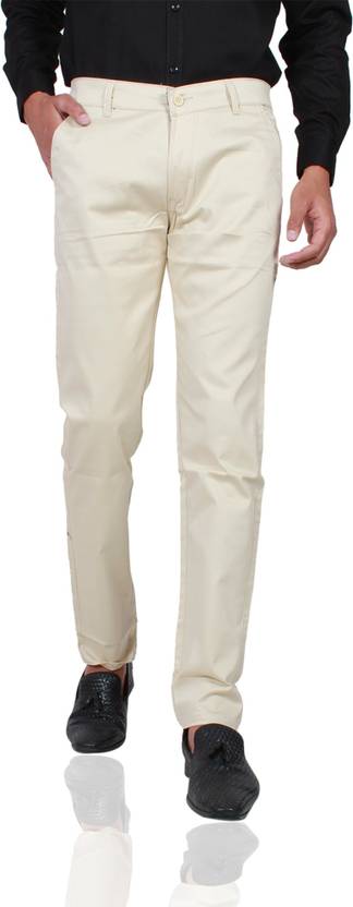[Sizes 28, 32, 34, 36] Vellical Men Slim Fit Cream Cotton Blend Trousers