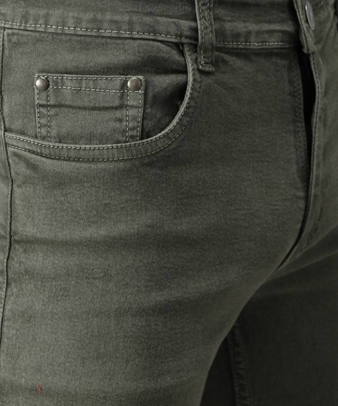 Men Regular Mid Rise Dark Green Jeans