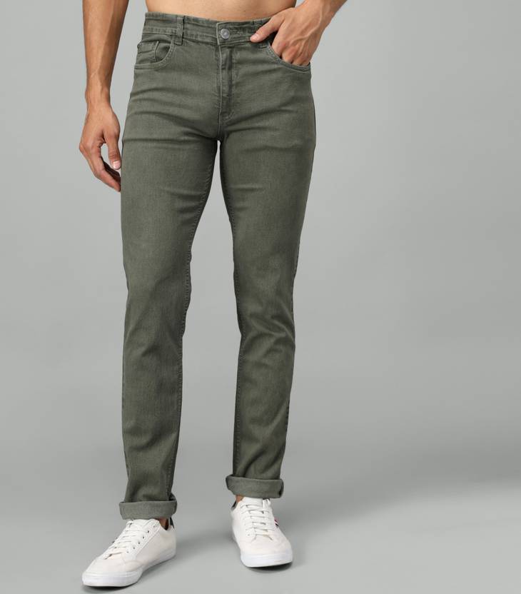 Men Regular Mid Rise Dark Green Jeans