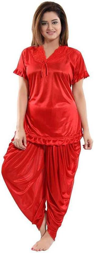BrideSpecial Women Top & Pyjama Set Red Solid