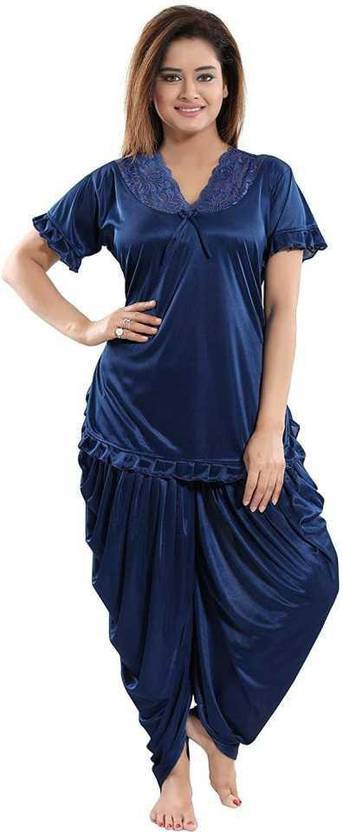 BrideSpecial Women Top & Pyjama Set Dark Blue Solid