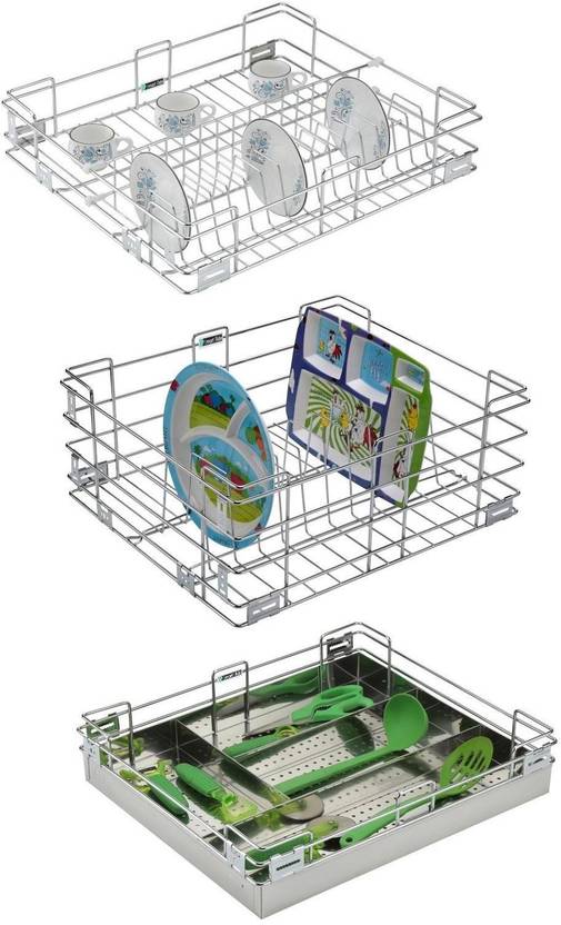 SMART SLIDE Utensil Kitchen Rack Steel 17 x 18 Inch Set of 3 Stainless