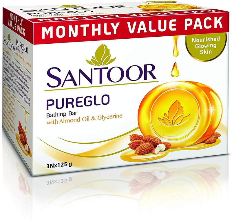 Santoor Glycerine Soap with Almond Oil and Glycerine, 125g