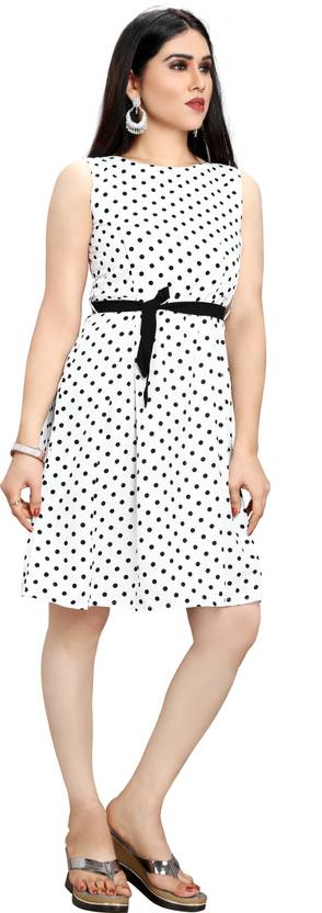 Women Fit and Flare White, Red Dress