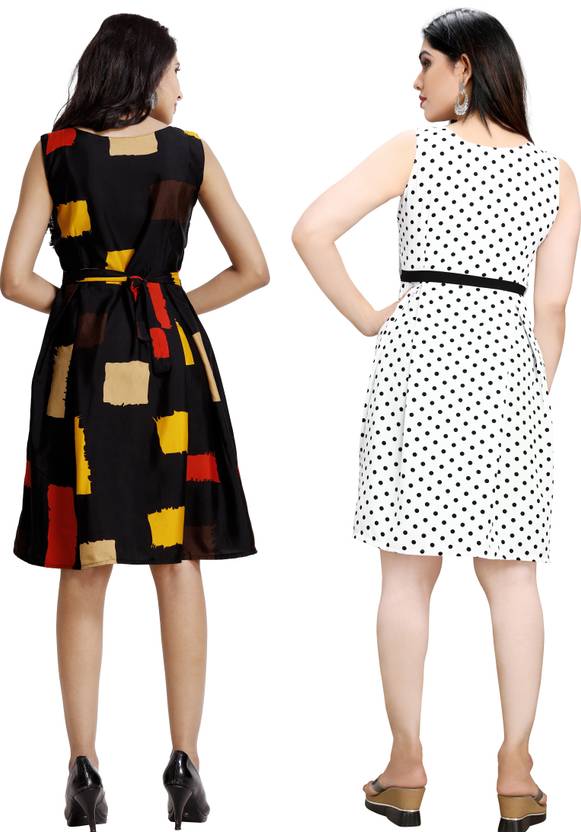 Women Fit and Flare White, Red Dress