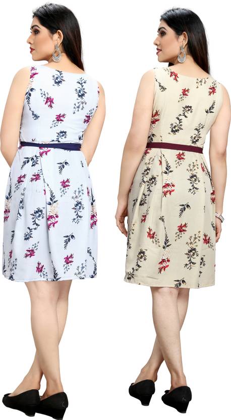 Women Fit and Flare Light Blue, Gold Dress