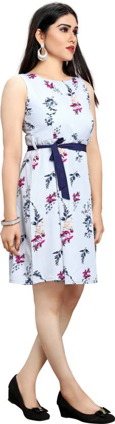 Women Fit and Flare Light Blue, Gold Dress