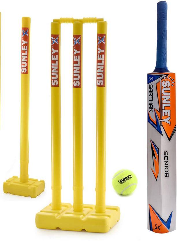 SUNLEY Sarthak Wooden Popular Willow Cricket Bat with 2 Wicket Set & 1