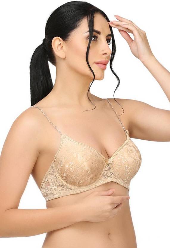 Women T-Shirt Lightly Padded Bra  (Beige)
