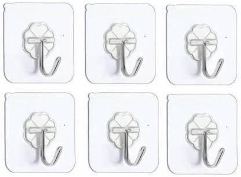 Buzon Stick hooks for home, Adhesive Sticker hooks, Transparent Hooks (Pack of 6) Hook 6