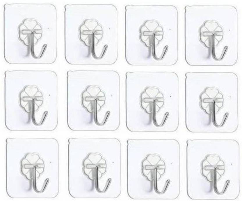 Buzon Self Adhesive Hooks Hanger Wall Stick Hook (Pack of 12) Hook 12