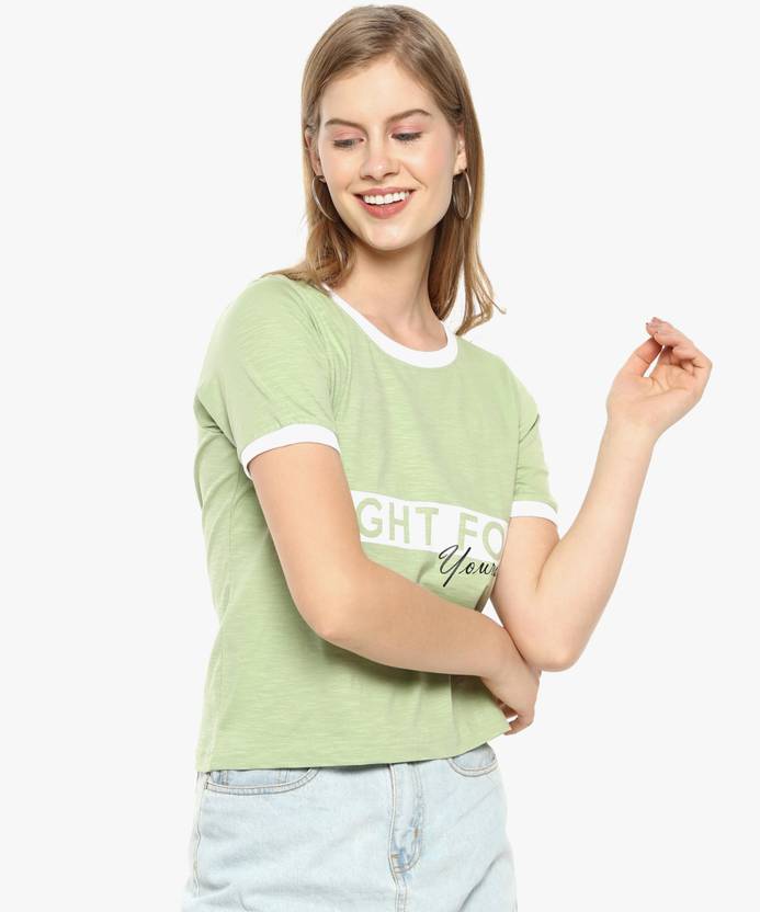 PINACOLADA Printed Women Round Neck Green T-Shirt