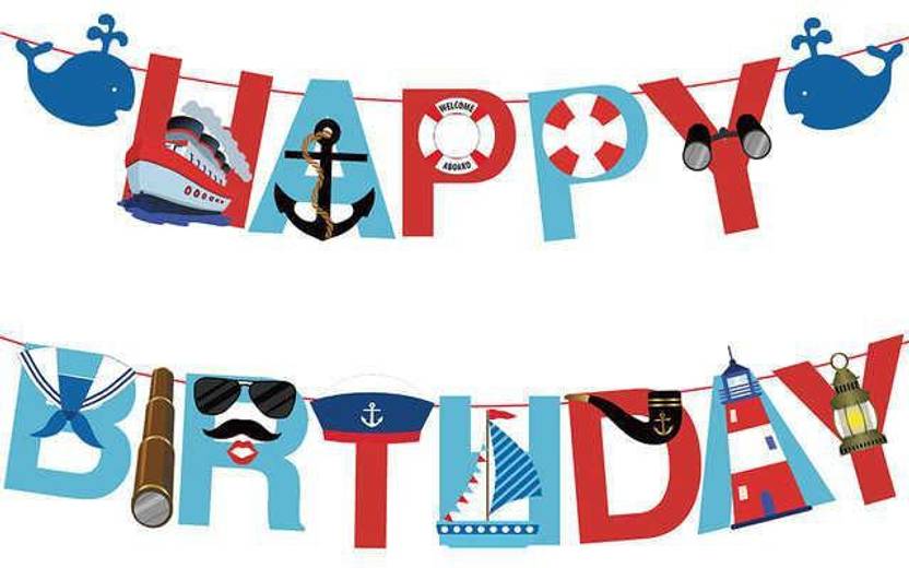 PartyPort Sailor Theme HAPPY BIRTHDAY Banner for Ocean, Underwater