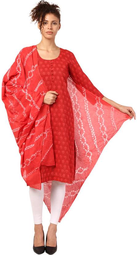 Amodini Cotton Blend Printed Red Women Dupatta