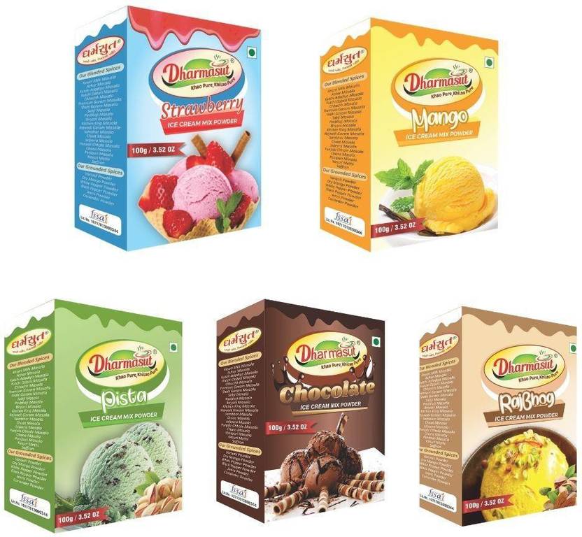 Dharmasut Strawberry + Mango + Pista + Chocolate + Rajbhog Ice Cream