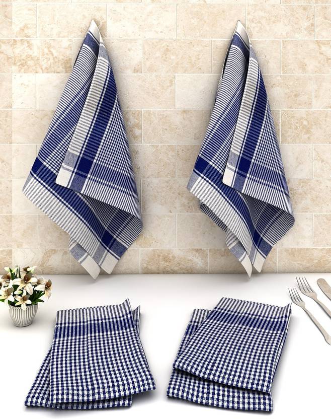athom TRENDZ Small Checks Cotton Multipurpose Kitchen Towel/Cleaning Cloth 45x45 cm Pack of 6 Wet and Dry Cotton Cleaning Cloth