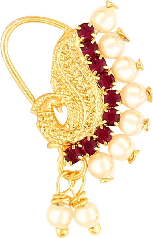 VIGHNAHARTA Pearl, Cubic Zirconia Gold-plated Plated Alloy Nose Ring