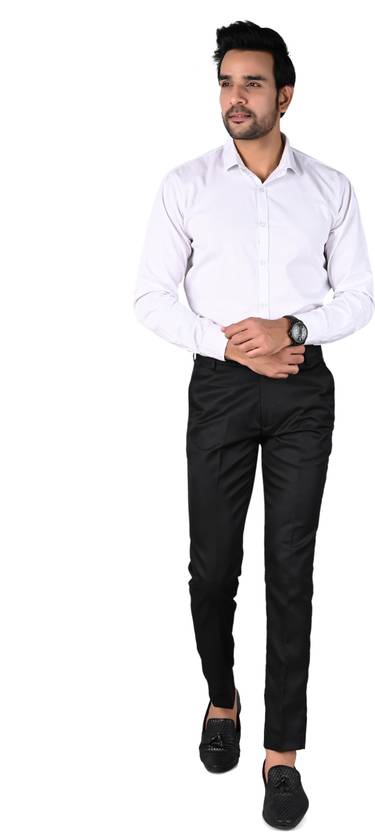 Men Regular Fit Black Cotton Blend Trousers