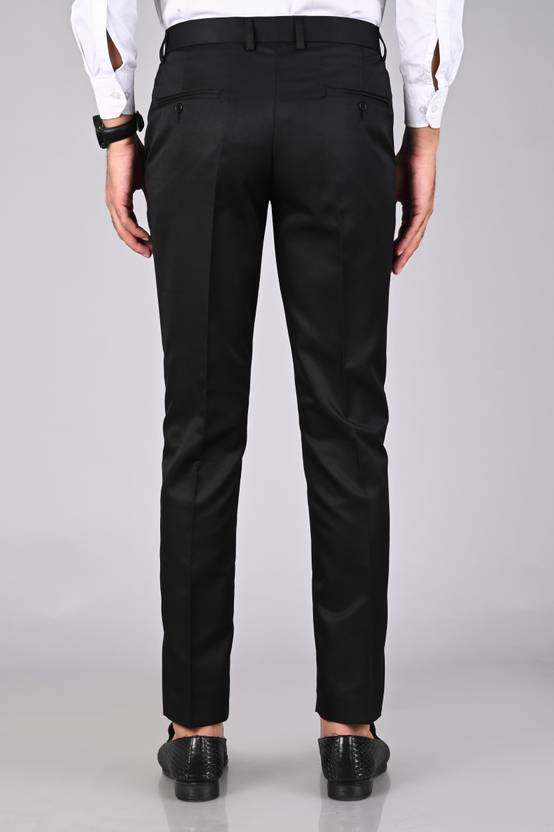 Men Regular Fit Black Cotton Blend Trousers