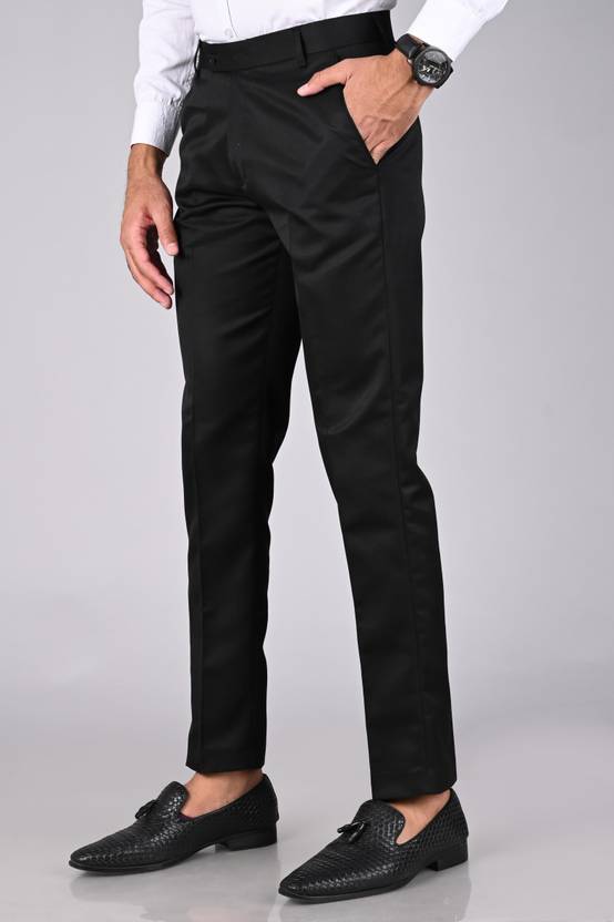 Men Regular Fit Black Cotton Blend Trousers