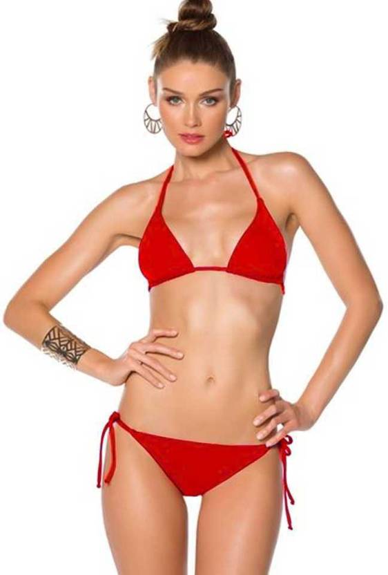 Newba Bra & Panty Set Solid Red Lingerie Set