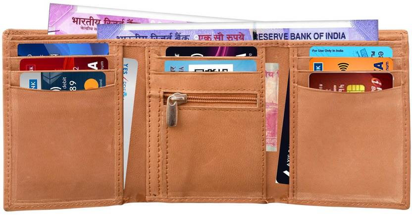 Men Tan Genuine Leather Wallet - Mini  (8 Card Slots)