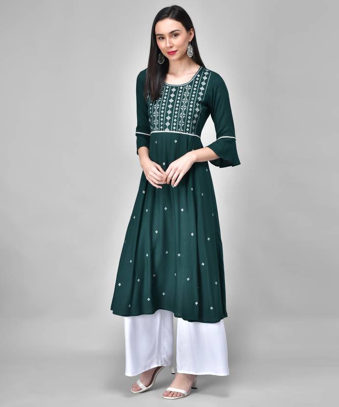 ANGITA Women Embroidered A-line Kurta