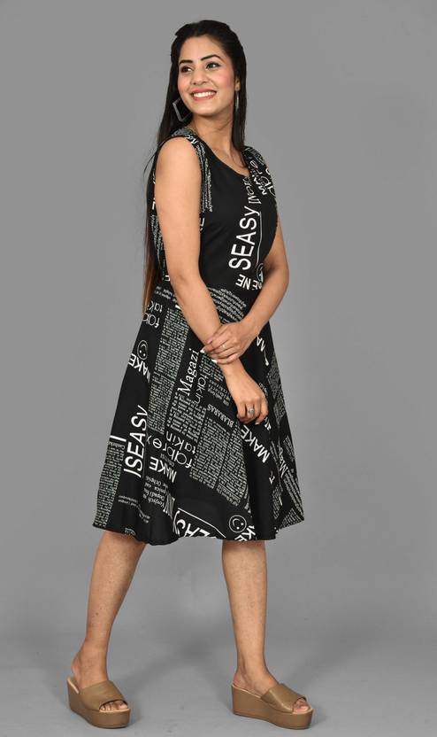 Women Fit and Flare Black Dress