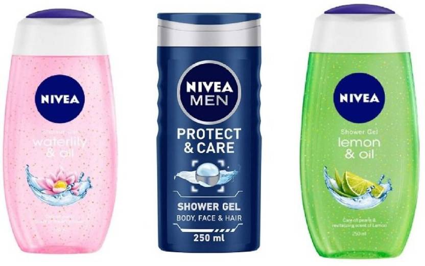 NIVEA Shower Gel Waterlily & Oil ,Protect & Care ,Lemon & Oil 250ML