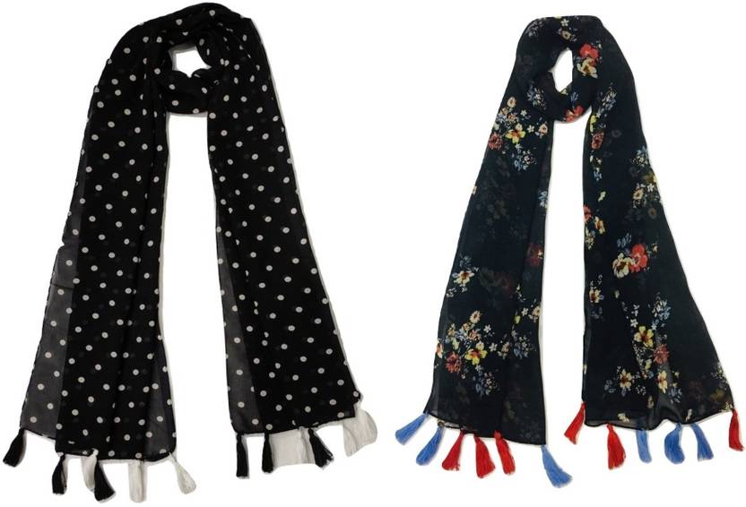 StoleVilla Floral Print Chiffon Women Multicolor Scarf, Stole, Fancy Scarf
