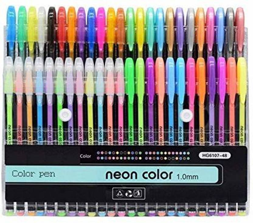 levin neon set 48 gel pens consisting fluorescent metallic glitter pastel colour diy art crafts sketching drawing painting purpose fountain pen