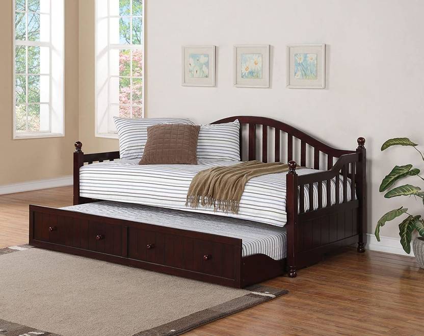 APRODZ Drummo Sheesham Wood Daybed with Trundle Bed (Rosewood Mahogany