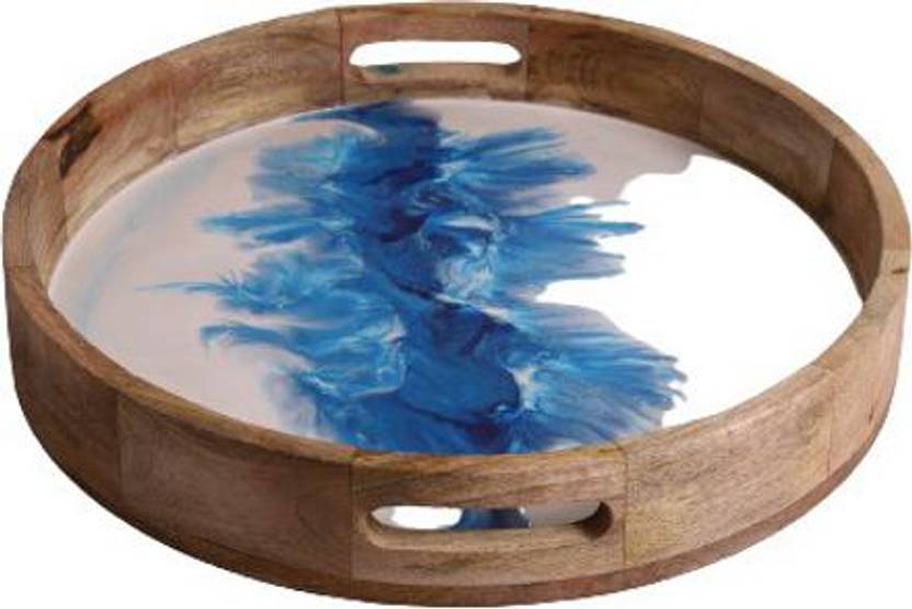 HomeShastra Blue Mesh Handmade Resin Epoxy Art Premium Round Natural