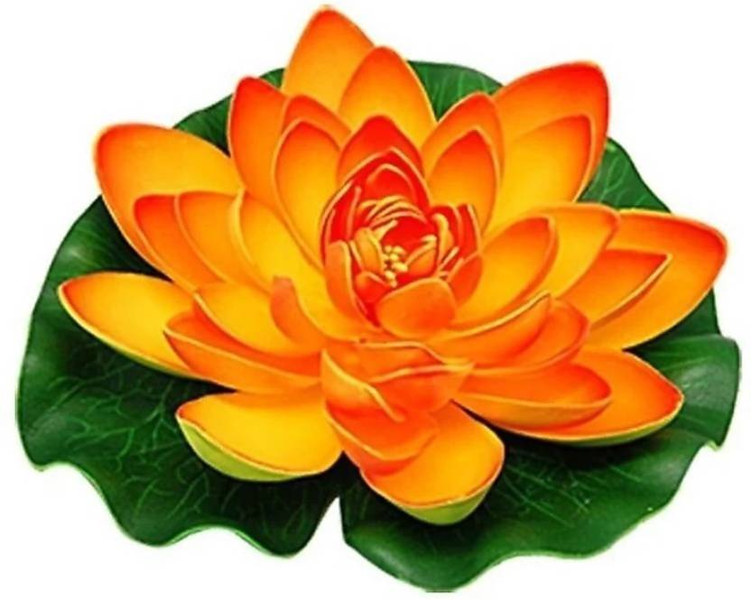 AGAMI Decorative Big 7 inch Floating Lotus Artificial Flowers for Decoration and Gifting Orange Lotus Artificial Flower