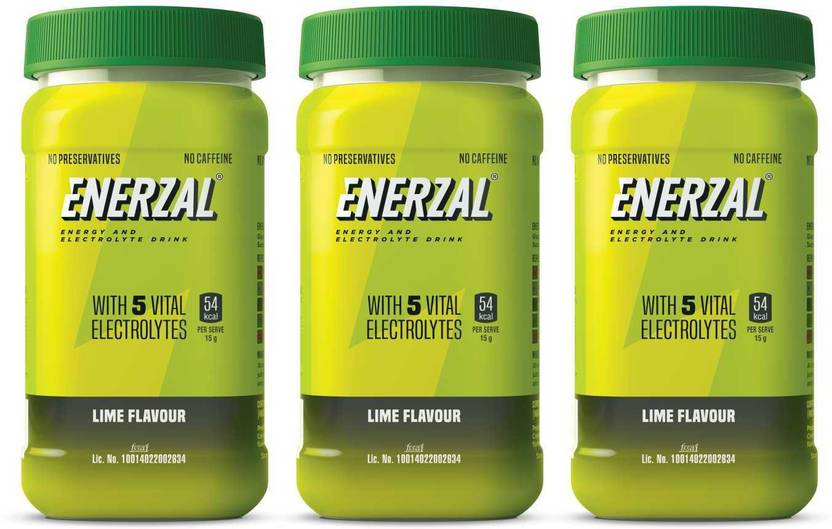 Enerzal Powder Lime Flavour (Pet Jar) 500g (Pack of 3, 3x500 g) Energy