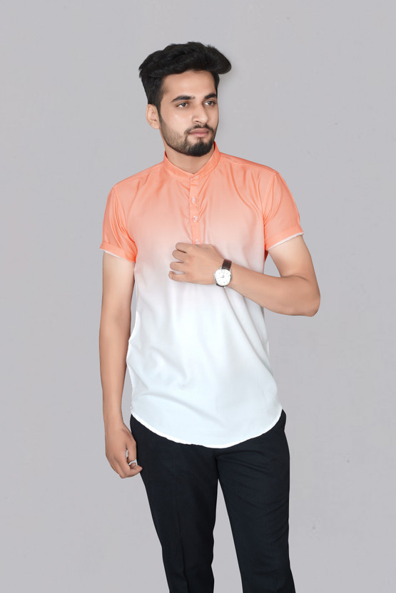 Men Dyed Casual Orange, White Shirt 