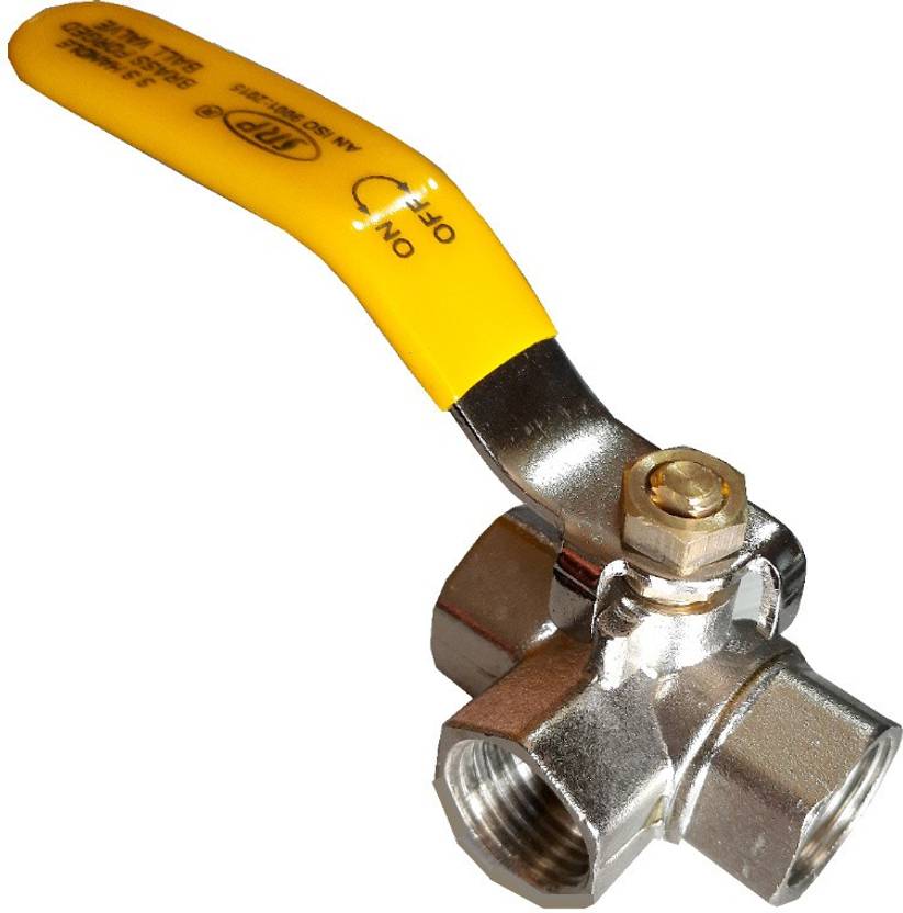 SRP 1/2" inch 3 Way Ball Valve Female Brass & Copper BSPT Threded Nickle Finish Sutable For