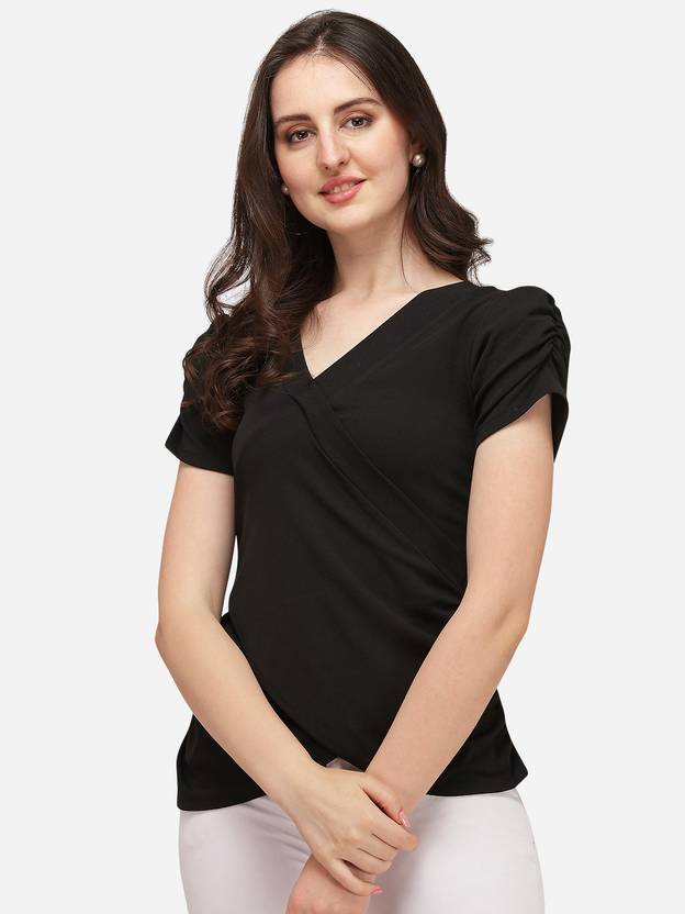 [Size S] Westhood Casual Puff Sleeves Solid Women Black Top