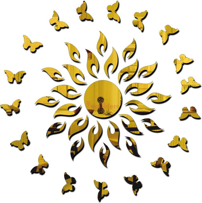 wall1ders 70 cm Sun With 20 Butterfly Golden (Sun Size 45 cm x 45 cm