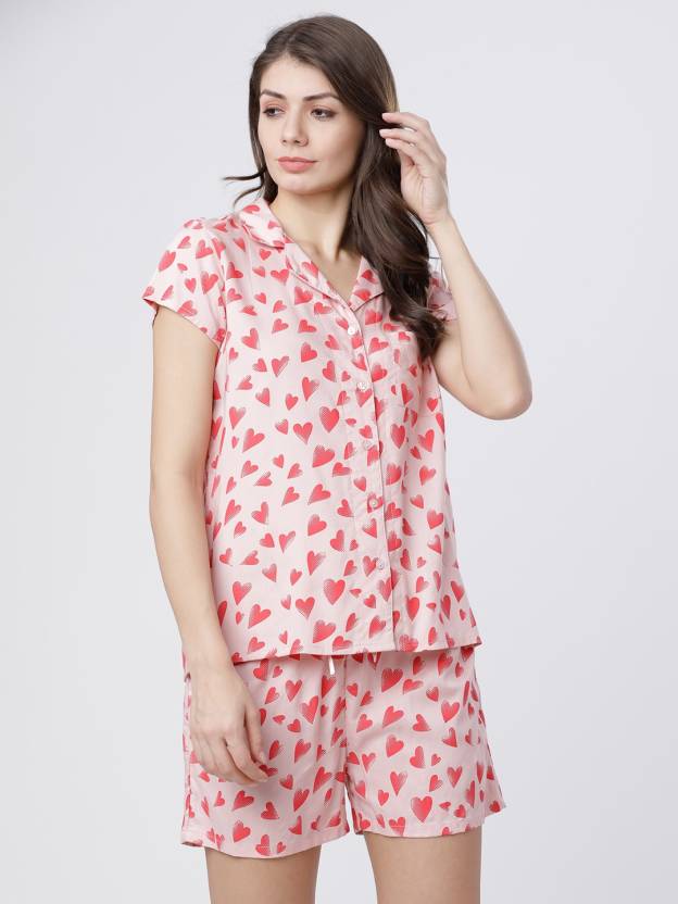 Tokyo Talkies Women Top & Shorts Set Pink Printed