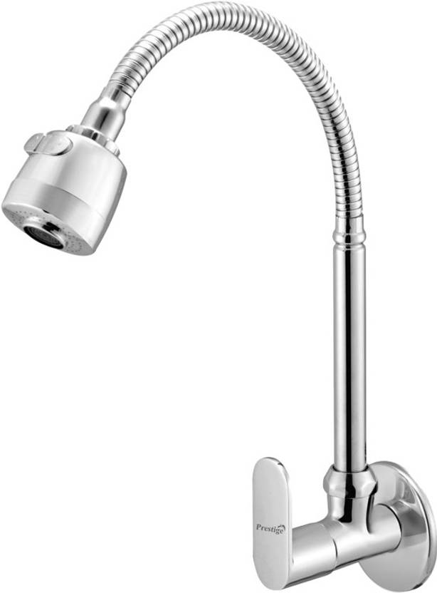 Prestige Ocean Flexible Flow Control Sink Cock With Wall Flange Silver