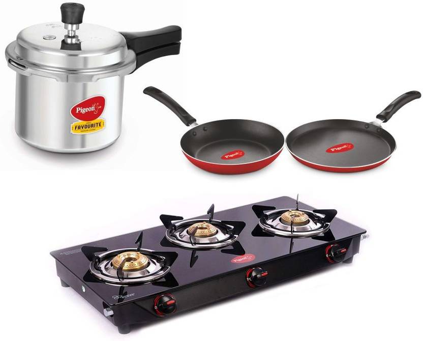 Pigeon Gas Stove Combo 3 Burner Gas Cooktop + Aluminium