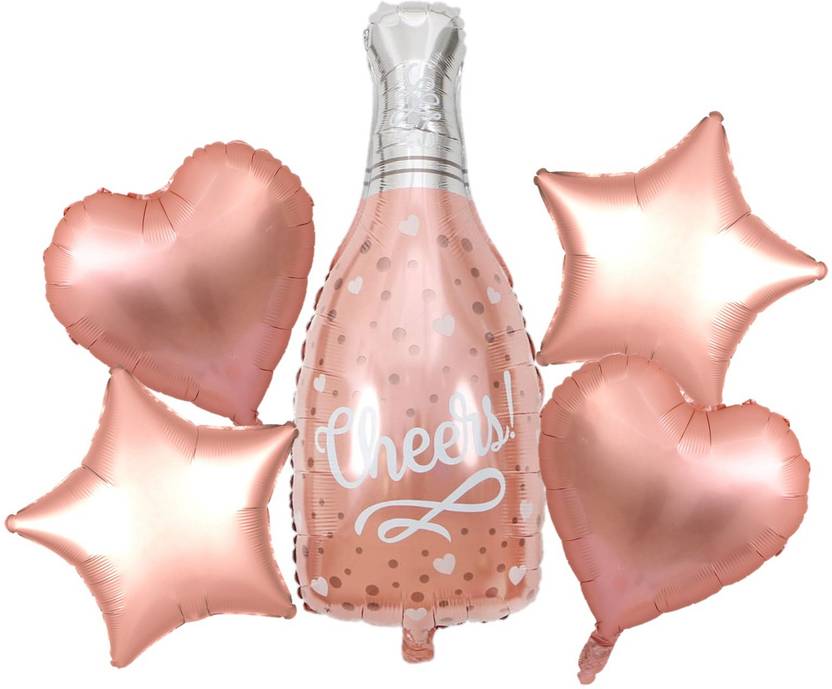 Bash N Splash Printed Cheers Bride to be birthday Cheers Rose Gold bottle Balloon with Star & Heart Balloon (Pack of 5) Balloon