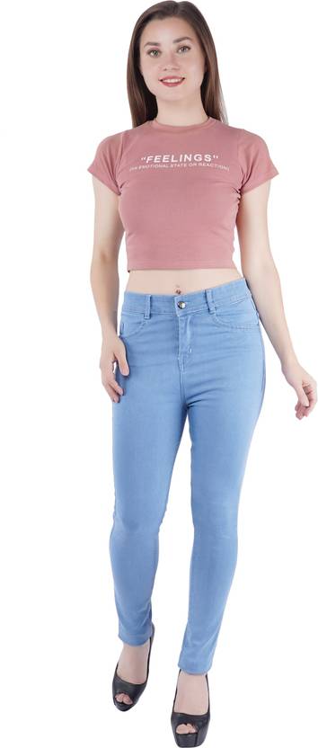 Women Skinny Mid Rise Light Blue Jeans