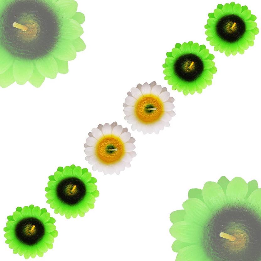 Aseenaa Floating Candles in Sun Flower Shaped with Shades | Beautiful Flower Wax Candles | Floating Diya for Christmas | New Year | Diwali | Deepawali Celebration | Gift | Home Decor | Set of 6PC | Colour - Green White Candle