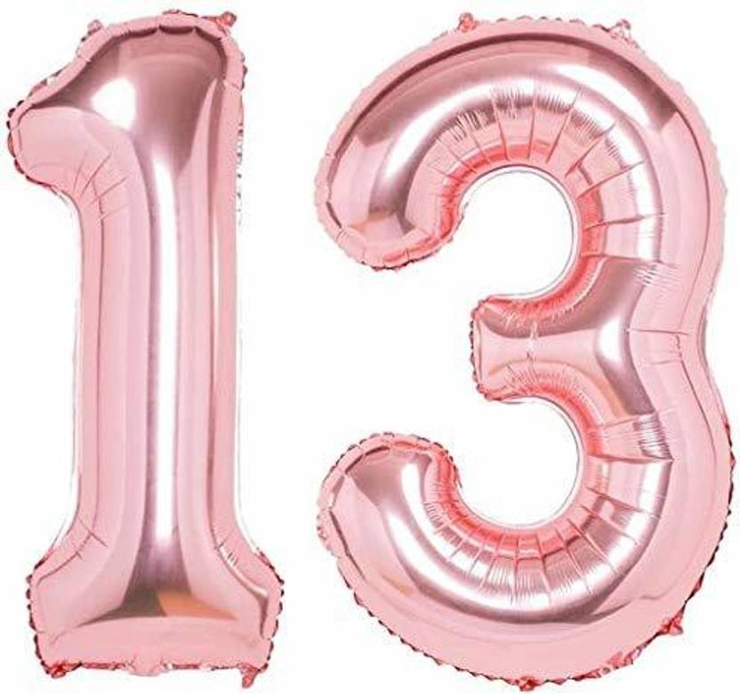 ACOME Solid 16” No.13 Rose pink Foil Balloon for 13th Year Birthday Decoration Items for Boys Or Girls / Anniversary Decorations Pack of 2 Balloon