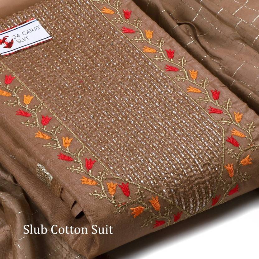 Unstitched Cotton Silk Salwar Suit Material Embroidered, Embellished